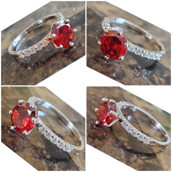 Genuine 2ct Red Garnet Ring Size 8 - Picture 6 of 8